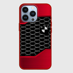 Чехол для iPhone 13 Pro BMW карбон стиль, цвет: 3D-красный