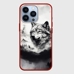 Чехол для iPhone 13 Pro Голова серого волка, цвет: 3D-красный