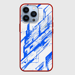 Чехол для iPhone 13 Pro Синие полосы на белом фоне, цвет: 3D-красный