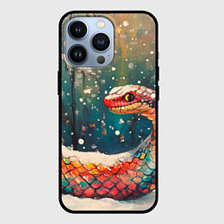 Чехол для iPhone 13 Pro Разноцветная огромная змея в зимнем лесу, цвет: 3D-черный