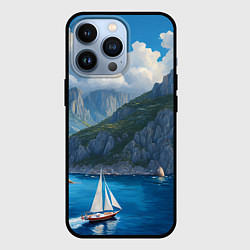 Чехол для iPhone 13 Pro Пейзаж с парусники рядом с итальянским островом, цвет: 3D-черный
