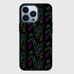 Чехол для iPhone 13 Pro Неоновый саксофон и музыкальные ноты, цвет: 3D-черный