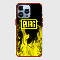 Чехол для iPhone 13 Pro PUBG fire yellow, цвет: 3D-красный