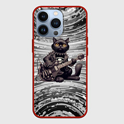 Чехол для iPhone 13 Pro Чёрный кот играет на гитаре - нейроарт, цвет: 3D-красный