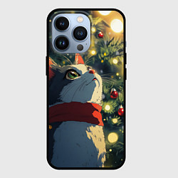 Чехол для iPhone 13 Pro Новогодний милый котенок на фоне елки, цвет: 3D-черный