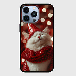 Чехол для iPhone 13 Pro Новогодний довольный кот, цвет: 3D-черный