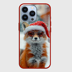 Чехол для iPhone 13 Pro Новогодняя лиса в очках, цвет: 3D-красный