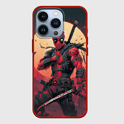 Чехол для iPhone 13 Pro Дэдпул самурай, цвет: 3D-красный