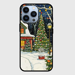 Чехол для iPhone 13 Pro Праздничный новогодний двор, цвет: 3D-черный