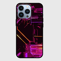 Чехол для iPhone 13 Pro Жёлто-розовые полосы на чёрном фоне, цвет: 3D-черный