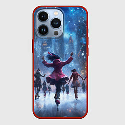 Чехол для iPhone 13 Pro Новый год на коньках, цвет: 3D-красный