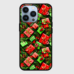 Чехол для iPhone 13 Pro Новогодние подарки в коробках, цвет: 3D-черный