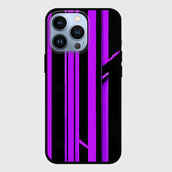 Чехол для iPhone 13 Pro Толстые фиолетовые полосы на чёрном фоне, цвет: 3D-черный