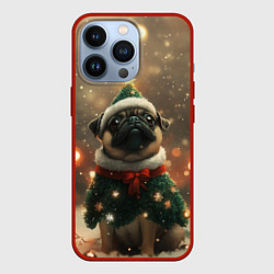 Чехол для iPhone 13 Pro Мопс в костюме елки, цвет: 3D-красный