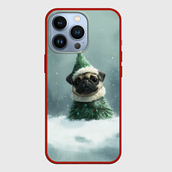 Чехол для iPhone 13 Pro Маленький новогодний мопс, цвет: 3D-красный