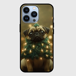 Чехол для iPhone 13 Pro Новогодний мопс - елка, цвет: 3D-черный