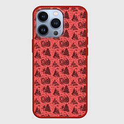 Чехол для iPhone 13 Pro Новогодние звери на красном, цвет: 3D-красный