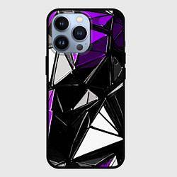 Чехол для iPhone 13 Pro Фиолетово-белые рельефные треугольники на чёрном ф, цвет: 3D-черный