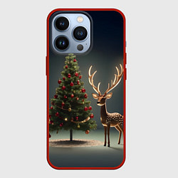 Чехол для iPhone 13 Pro Новогодний олень и елка, цвет: 3D-красный