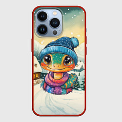 Чехол для iPhone 13 Pro Милая змейка на фоне деревни, цвет: 3D-красный