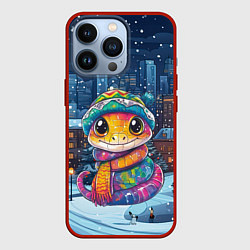 Чехол для iPhone 13 Pro Змейка и новогодняя ночь, цвет: 3D-красный