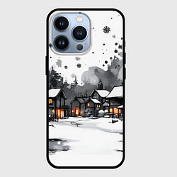 Чехол для iPhone 13 Pro Белый заснеженный город, цвет: 3D-черный