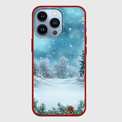 Чехол для iPhone 13 Pro Новогодний снег, цвет: 3D-красный