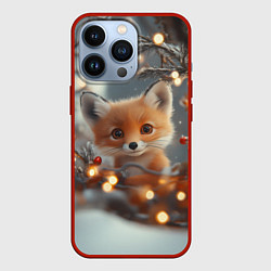 Чехол для iPhone 13 Pro Лисичка и гирлянда, цвет: 3D-красный