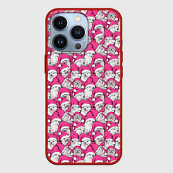 Чехол для iPhone 13 Pro Выдры новогодние в розовых колпаках, цвет: 3D-красный