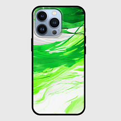 Чехол для iPhone 13 Pro Зелёные волны на белом фоне, цвет: 3D-черный