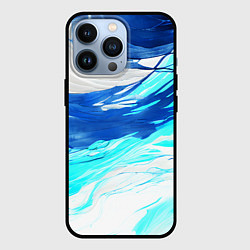 Чехол для iPhone 13 Pro Синие волны на белом фоне, цвет: 3D-черный