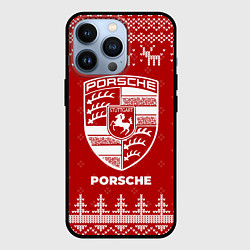 Чехол для iPhone 13 Pro Новогодний Porsche с оленями, цвет: 3D-черный