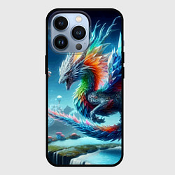 Чехол для iPhone 13 Pro Полигональный дракон на планете водопадов и грибов, цвет: 3D-черный