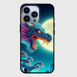 Чехол для iPhone 13 Pro Японский свирепый дракон на фоне луны, цвет: 3D-черный