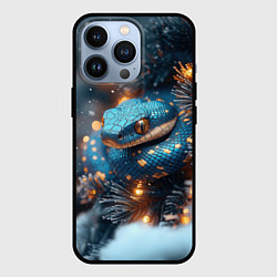 Чехол для iPhone 13 Pro Синяя змея с золотыми пятнами, цвет: 3D-черный