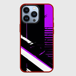 Чехол для iPhone 13 Pro Полосы на чёрном фоне фиолетово-белые, цвет: 3D-красный
