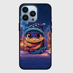 Чехол для iPhone 13 Pro Синяя новогодняя змейка, цвет: 3D-черный