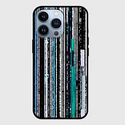 Чехол для iPhone 13 Pro Полосатый сине-зелёный рваные полосы, цвет: 3D-черный