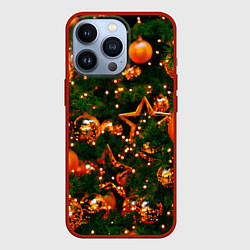 Чехол для iPhone 13 Pro Новогодние игрушки на ветках, цвет: 3D-красный