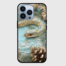 Чехол для iPhone 13 Pro Новогодняя змея и шары, цвет: 3D-черный