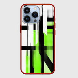 Чехол для iPhone 13 Pro Чёрно-зелёные вертикальные и горизонтальные полосы, цвет: 3D-красный