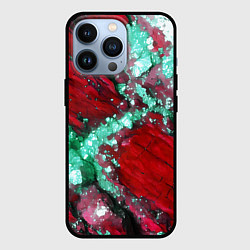 Чехол для iPhone 13 Pro Голубой минерал в красном камне, цвет: 3D-черный