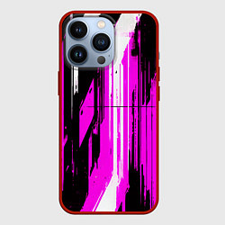 Чехол для iPhone 13 Pro Вертикальные чёрно-белые линии на розовом фоне, цвет: 3D-красный