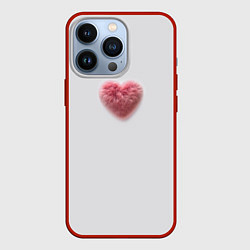 Чехол для iPhone 13 Pro Розовое объемное сердце из меха на сером фоне, цвет: 3D-красный