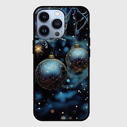 Чехол для iPhone 13 Pro Синие новогодние шары, цвет: 3D-черный