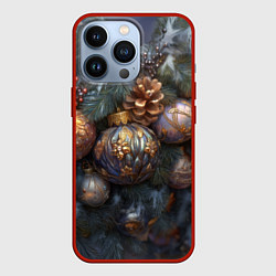 Чехол для iPhone 13 Pro Новогодние круглые игрушки, цвет: 3D-красный