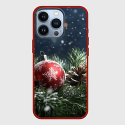 Чехол для iPhone 13 Pro Новогодний шар и шишка, цвет: 3D-красный