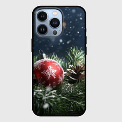 Чехол для iPhone 13 Pro Новогодний шар и шишка, цвет: 3D-черный