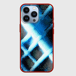 Чехол для iPhone 13 Pro Синяя сеть на чёрном фоне, цвет: 3D-красный