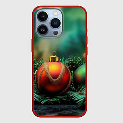 Чехол для iPhone 13 Pro Новогодние шары на ветках, цвет: 3D-красный